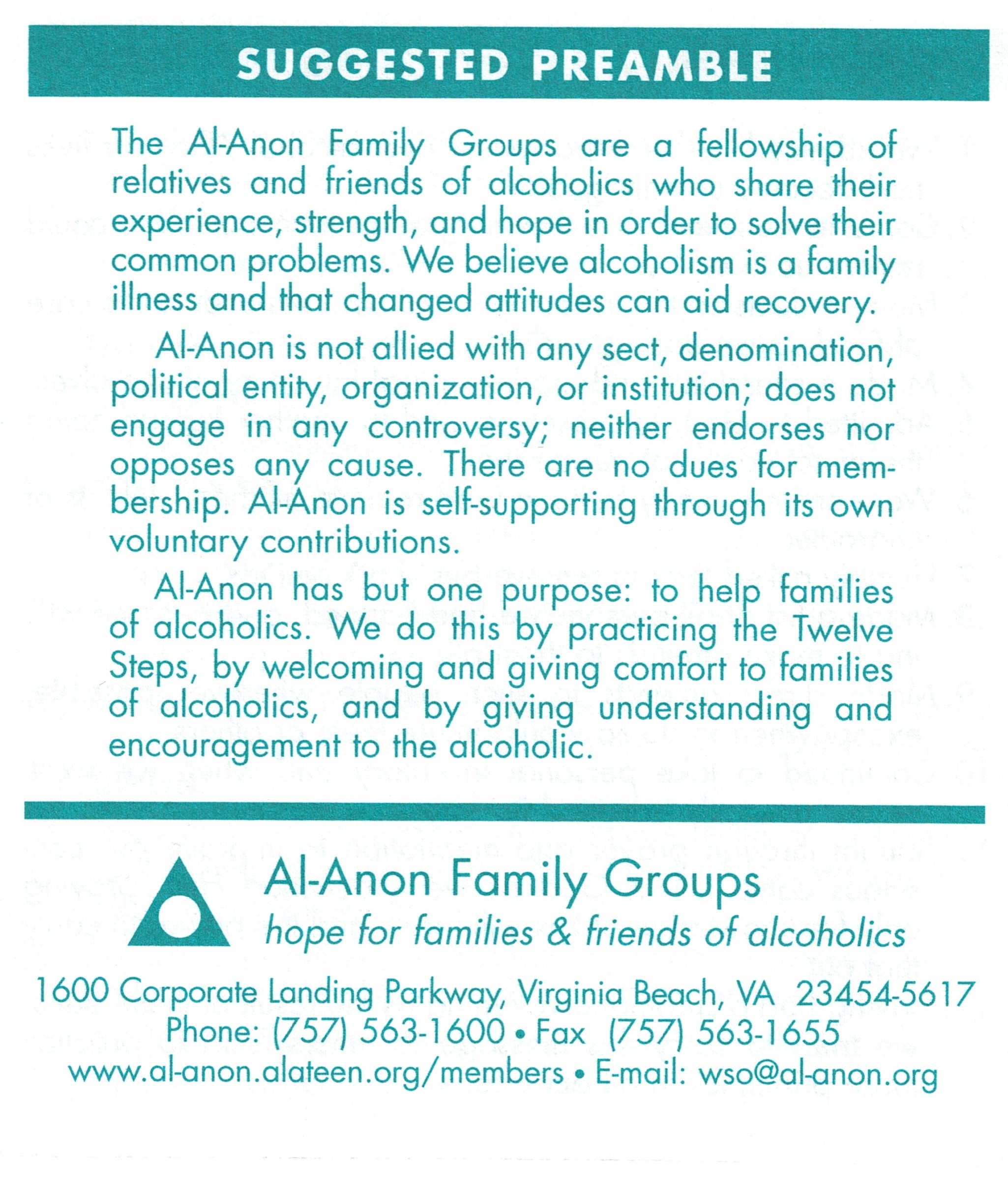 AlAnon Basic Program Wallet Card AlAnon of Greater Los Angeles
