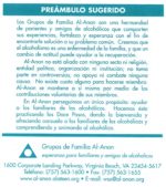 Tarjeta con el programa básico de Al-Anon